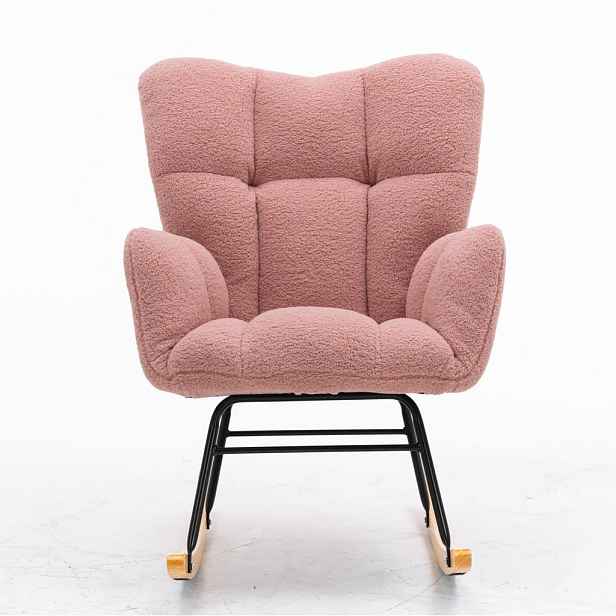 OKWISH HOUPACÍ křeslo 80/70/95 cm růžové z imitace beránčí kůže s vysokým opěradlem
