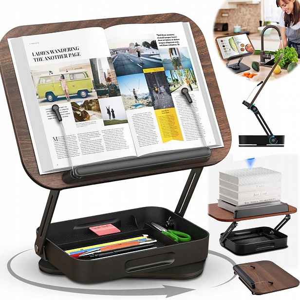 Podstavec Pod Tablet, Notebook, Dřevěná Nastavitelná Kniha Na Čtení 34 CM