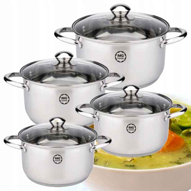 Sada 4 Hrnců Mg Home Lauro Ocelová Sada 8 Dílů Inox Indukce