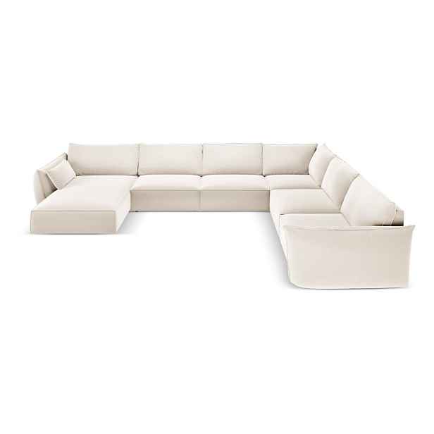 Béžová sametová rohová pohovka (pravý roh/do "U") Vanda – Mazzini Sofas