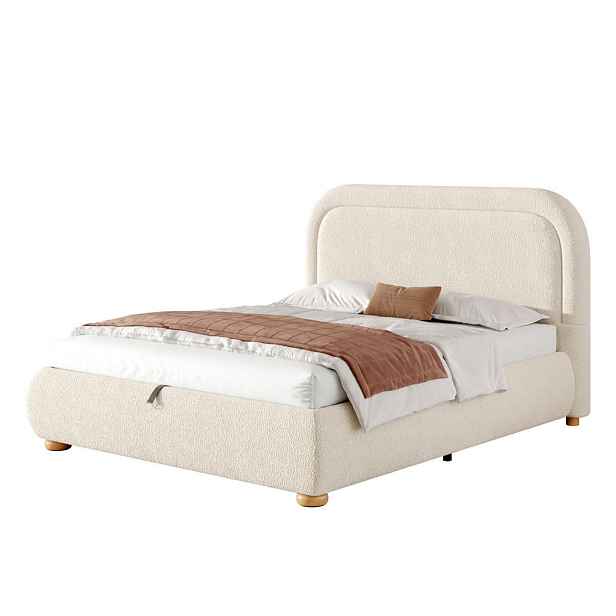 CHICFURN ČALOUNĚNÁ POSTEL v béžové barvě s hydraulickým úložným prostorem z bouclé