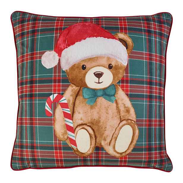 Dekorační polštář s vánočním motivem 45x45 cm Christmas Tartan Teddy Bear – Catherine Lansfield