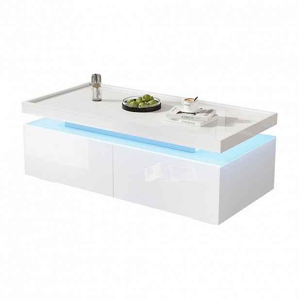 STILVORA KONFERENČNÍ STŮL v bílé barvě s LED osvětlením a zásuvkami, 95×45×35 cm