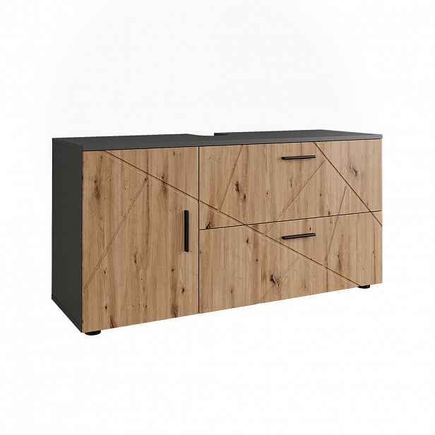 Vicco TOALETNÍ STOLEK PRO UMYVADLO Irma, Antracit/Zlatý mocný dub, 120.1 x 60.6 cm se 2 zásuvkami a 1 dvířky