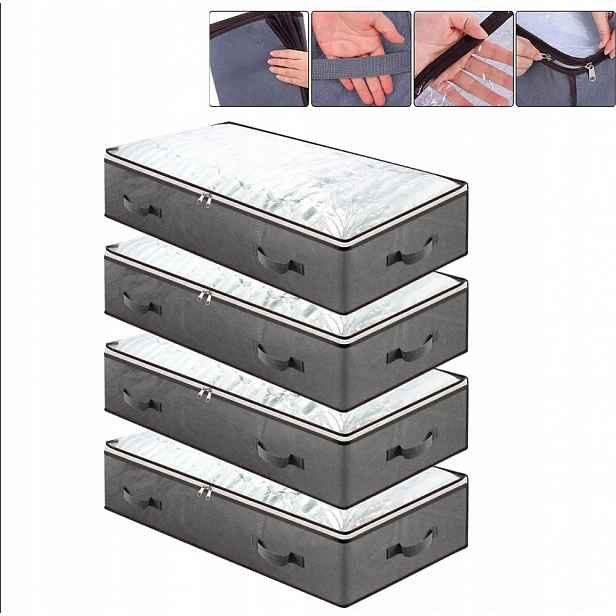 4x Organizér Na Ukládání Ložního Prádla A Oblečení Kontejner Pod Postel Do Skříně