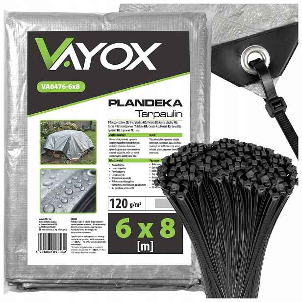 Ochranná Stavební Plachta 6X8 M, Zesílená, Voděodolná Uv Pásky Vayox