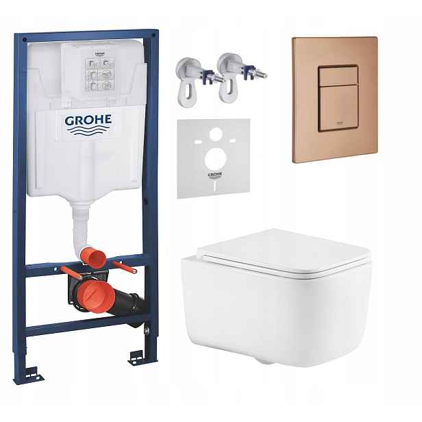 Podomítkový Wc set Grohe s mísou Alba S a tlačítkem kartáčovaná měď