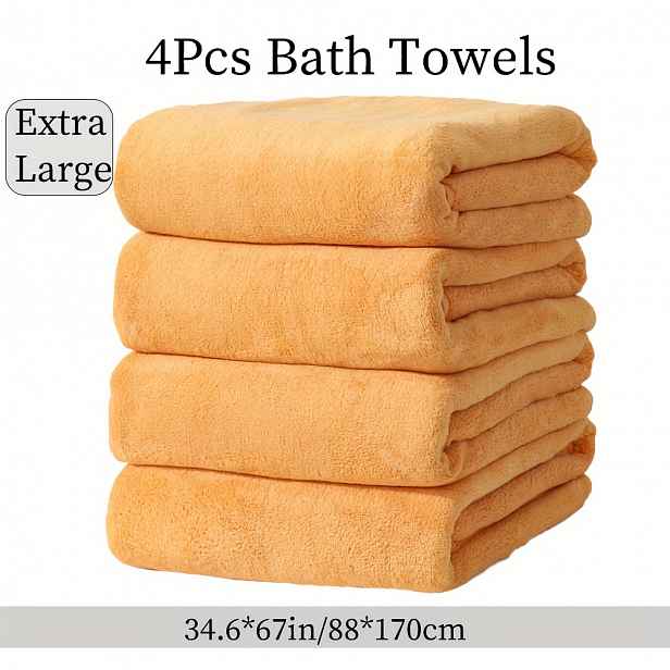 TEMU 4ks Jednobarevný Extra Velký Ručník do Koupelny (34,6*67in/88*170cm) z Mikrovlákna 300GSM, Měkký a Pohodlný, Dobře Savý, Vhodný do Sprchy,