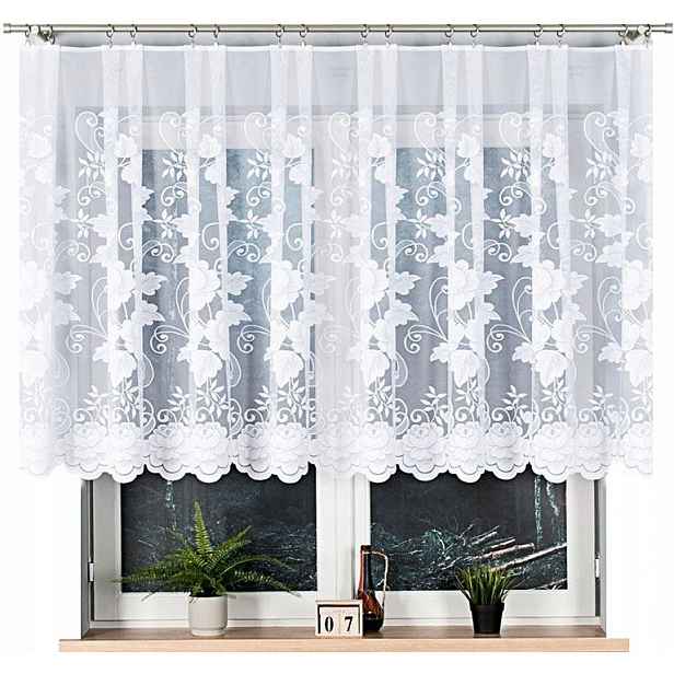 Záclona vzor 023006, 500 x 120 cm, jednoduchá s květinami (s lemováním)