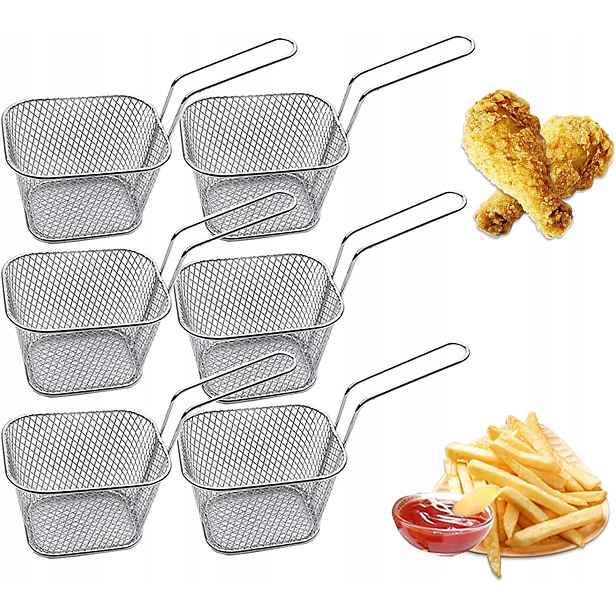 8 ks mini košíků na hranolky z nerezová ocel pro servírování 10,5 x 8,5 x 6,3 cm