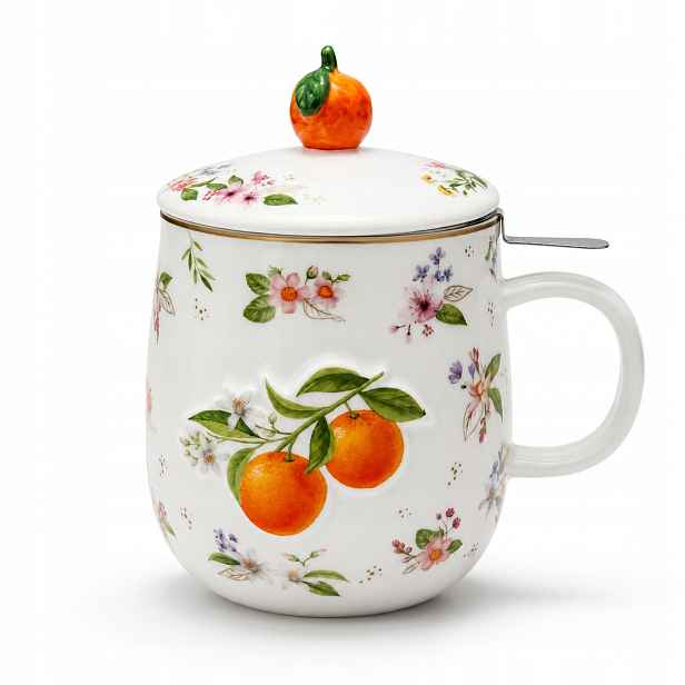Šálek s konvičkou, sítko 450 ml, porcelán, ovoce, ovoce