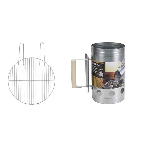 Sada kovový grilovací rošt na grilování Ø 44 cm zapalovací komín Bbq