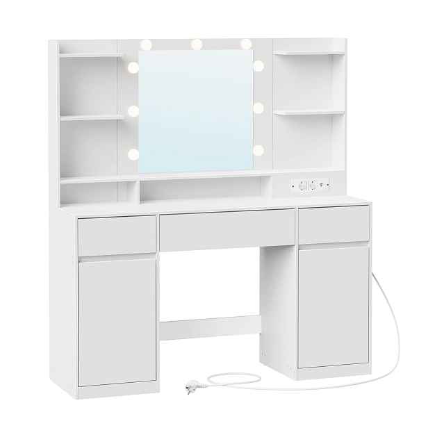 SONGMICS Toaletní stolek s LED osvětlením a nabíjecí stanicí Vasagle Brill 107 cm bílý