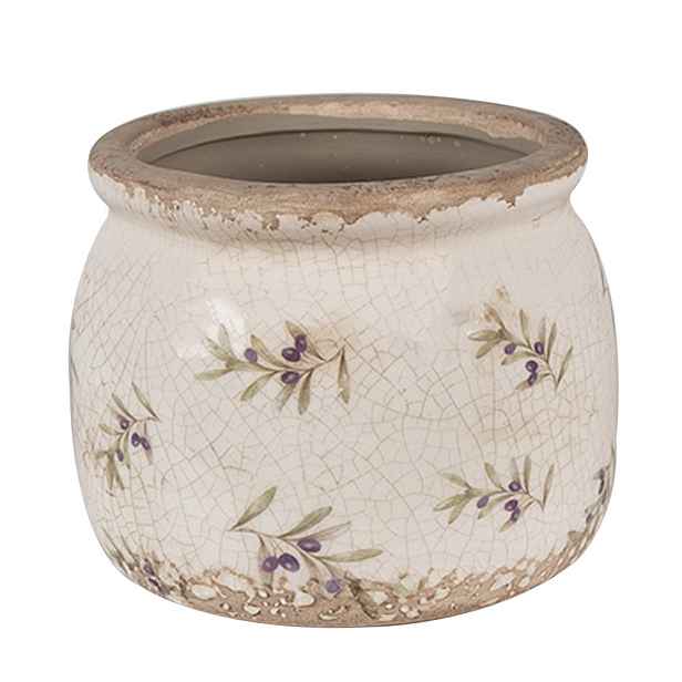 Béžový antik obal na květináč s olivami Olive Fields M - Ø 16*13 cm Clayre & Eef