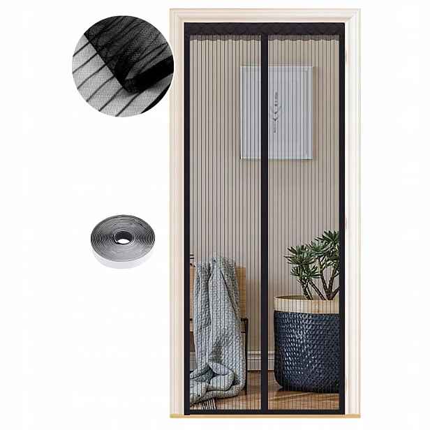 Moskytiéra Závěs na dveře 100 x 210 cm Černá Silná síť