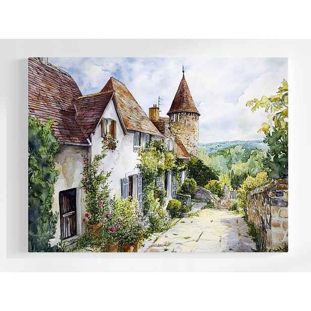 Plakát Starý Dům Provence Květiny Francie Akvarel 100x75