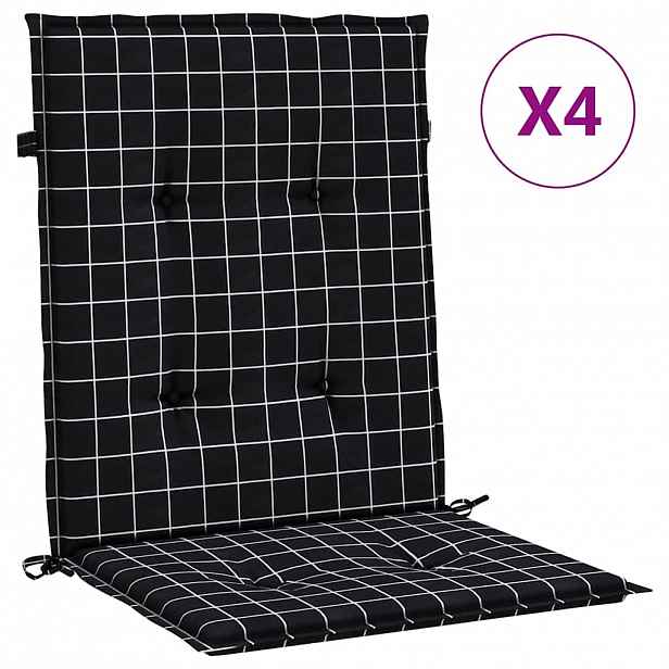 vidaXL Podušky na židli s nízkým opěradlem 4 ks černé kárované textil