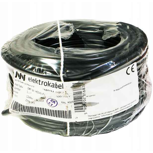 Měděný kabel Omy 3x1 300V Lanko Cu 25 m kulatý černý