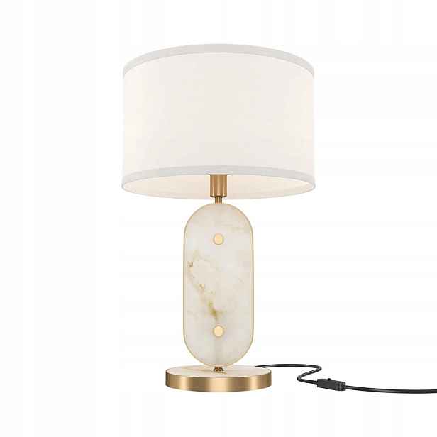 Stolní lampa zlatá krémová mramorová s stínítkem do ložnice 44 cm Maytoni
