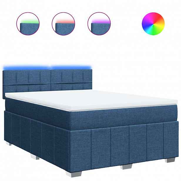 vidaXL Box spring postel s matrací modrá 140x190 cm textil