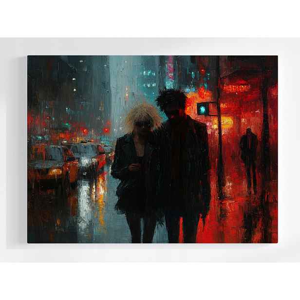 Plakát Město Ulice Déšť Pár Noc Punk Neon Noir 100x75