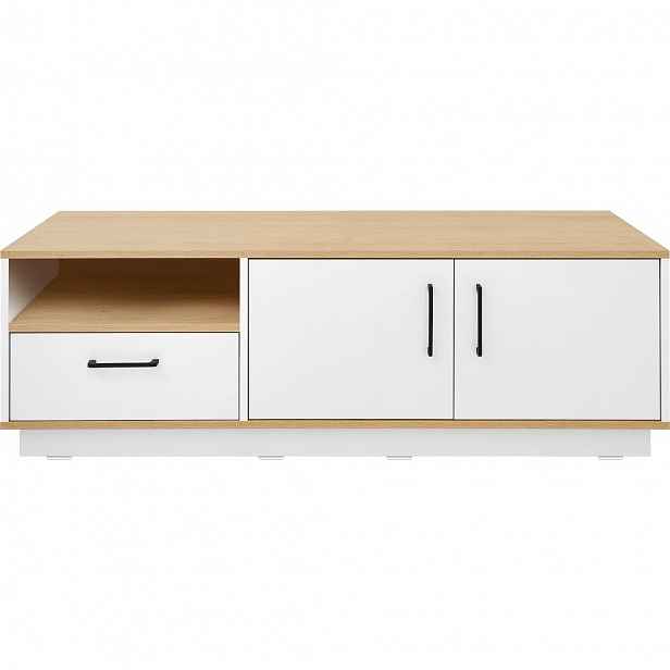 TV stolek TISANE se skříňkami a zásuvkou 160x50cm, dub/bílá