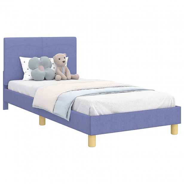 vidaXL Rám postele pro děti s čelem Modrá džínovina 90 x 190 cm textil