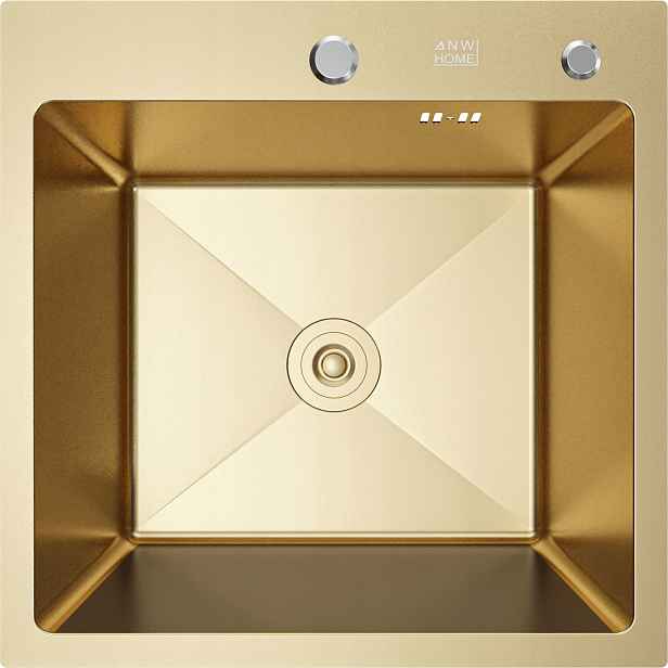 Zlatý Ocelový Jednokomorový Dřez Dřez Gold Pvd 50x50x22 cm