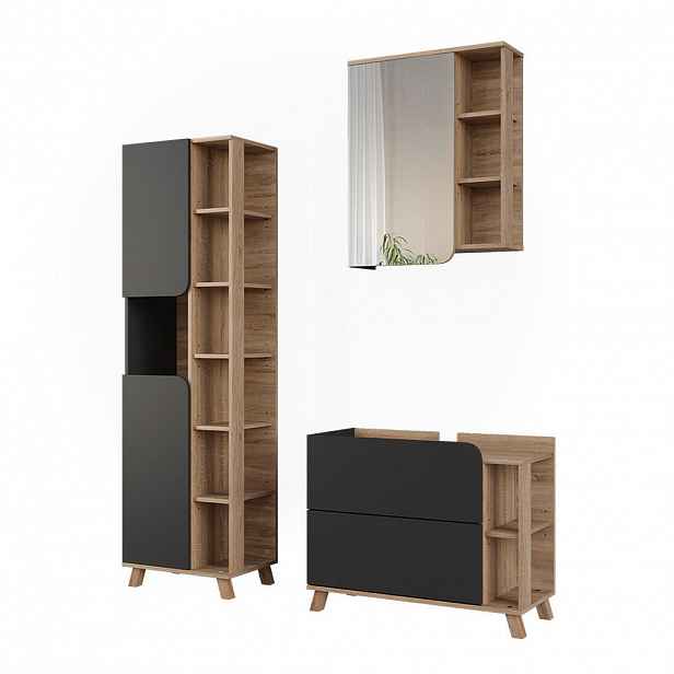 Vicco KOUPELNOVÝ NÁBYTEK Karen, Antracit/Sonoma, 3dílná