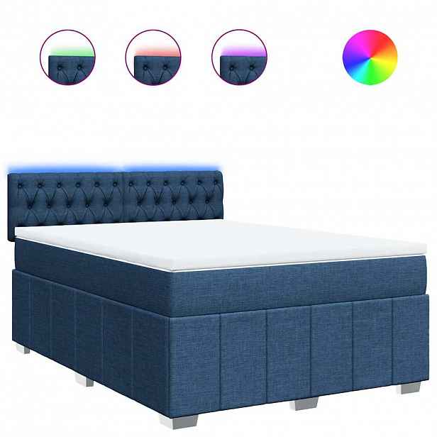 vidaXL Box spring postel s matrací modrá 140x190 cm textil