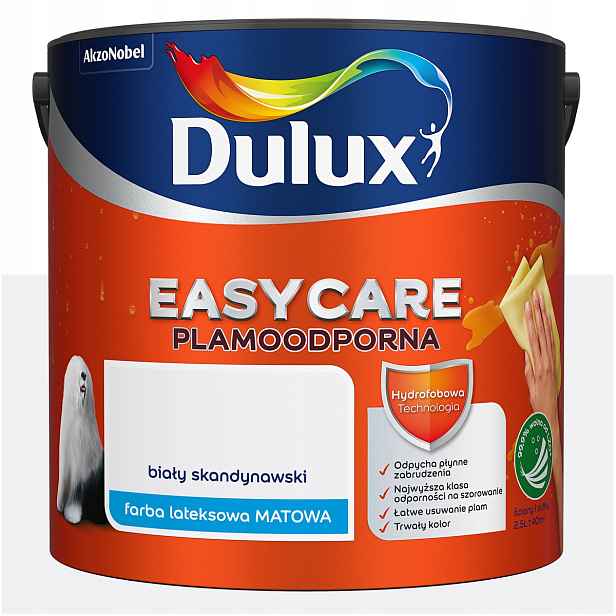 Barva na stěny stropů odolná vůči skvrnám Dulux Easycare Bílá Skandinávská 2,5L