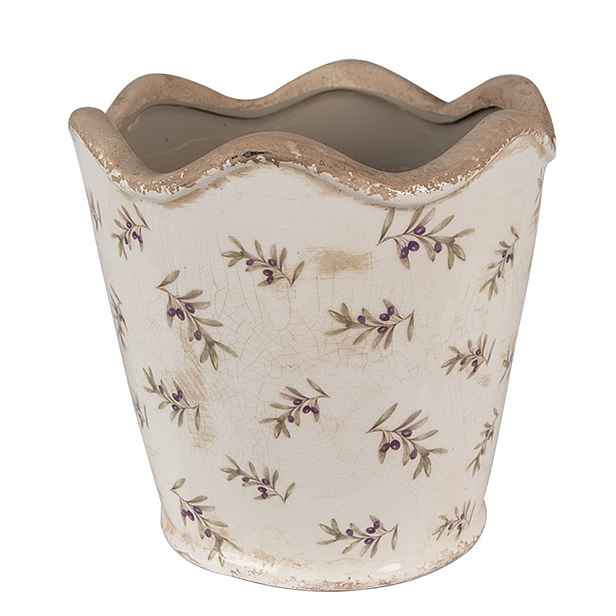 Béžový antik obal na květináč s olivami Olive Fields L - Ø 19*18 cm Clayre & Eef