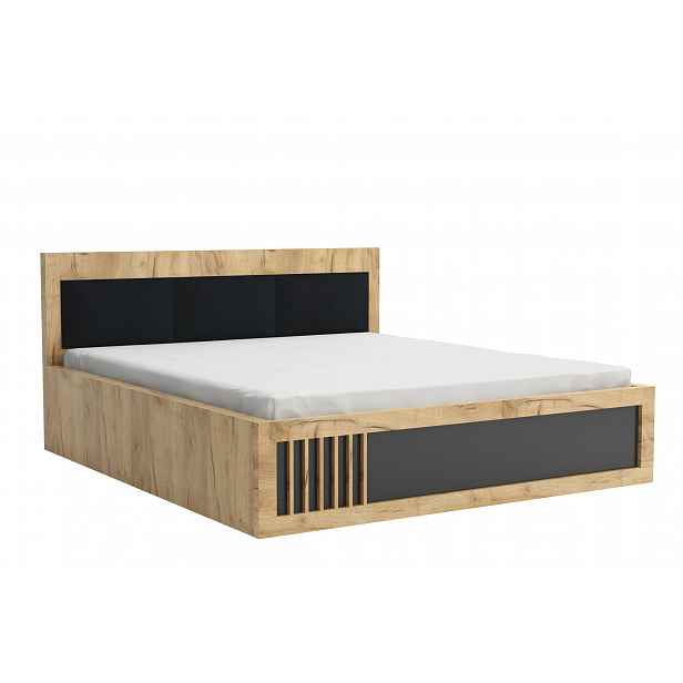 Manželská postel 160x200 ORYNA - dub craft zlatý / černá