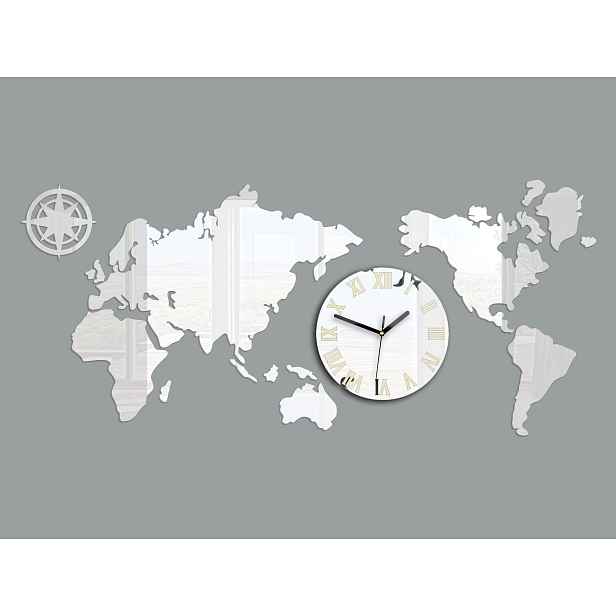 ModernClock Nástěnné samolepící hodiny Mapas 110x55 cm zrcadlové
