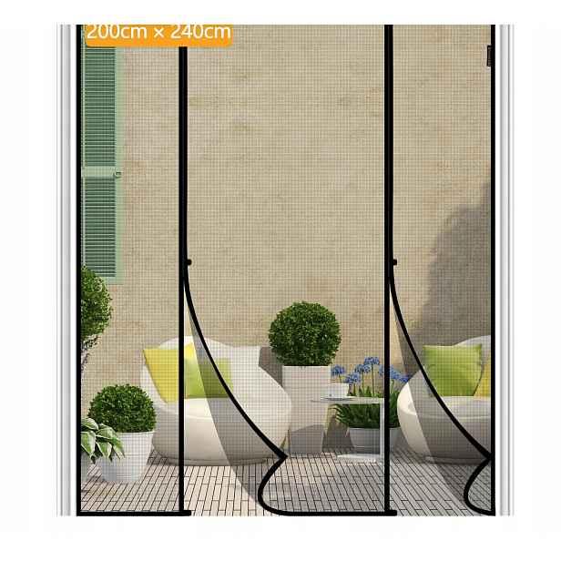 Moskytiéra na dveře 200 x 240 cm, černá síť bez vrtání