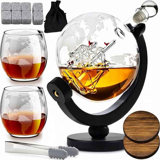Skleněná Karafa 900 ML Ve Tvaru Koule 2 Sklenice Na Whisky Ideální Dárek