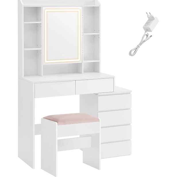 SONGMICS Toaletní stolek s LED osvětlením a taburetem Vasagle Ginny 98 cm bílý