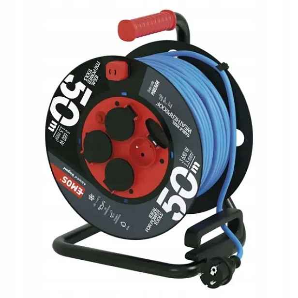 Emos kabel 230V prodlužovací 50m/4Z Silikon modrý, Nemrznoucí, 3*1,5mm bube