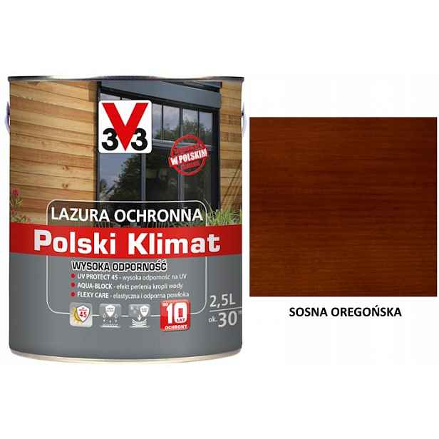 Lazura V33 Polský Klima 10 let 2,5 L odolná Borovice oregonská saténová