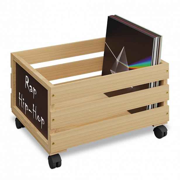 Relaxdays BOX NA VINYLY Přírodní černá bambus s kolečky