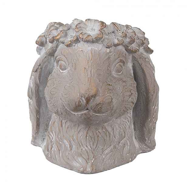 Šedý antik cementový květináč hlava králík M - 16*18*18 cm Clayre & Eef