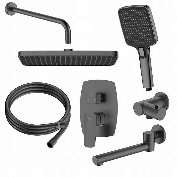 Sprchový set pod omítku, třífunkční kovová gun baterie, sprchová hlavice, hadice