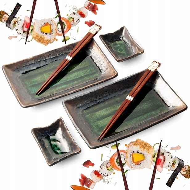 Sada keramiky na sushi hnědozelená pro 2 osoby, 6 prvků Edo Japan