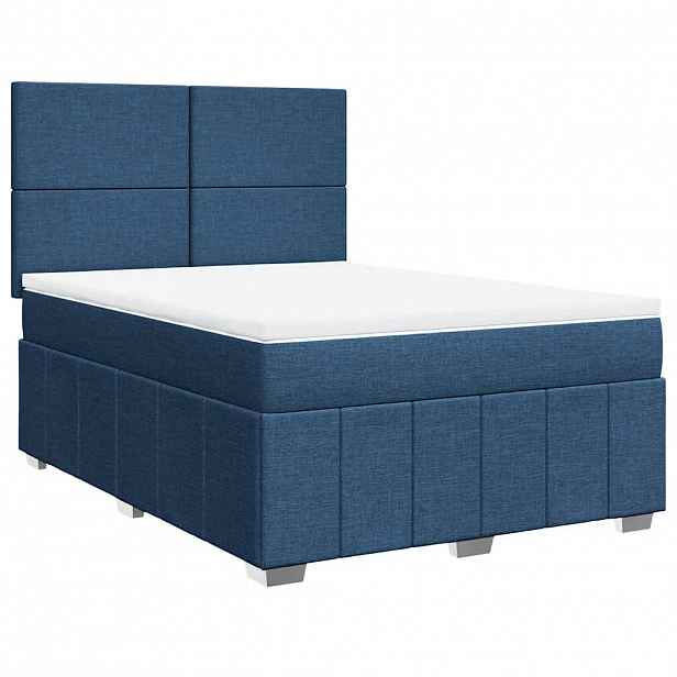 vidaXL Box spring postel s matrací modrá 140x190 cm textil