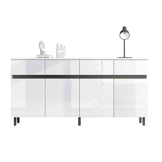 Modenvie SIDEBOARD z dřevotřísky, 160/40/68 cm, bílý s lesklými čely a nastavitelnými policemi