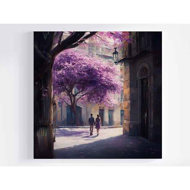 Obraz Na Plátně Canvas Akvarel Město Fialové Dřevo Pár Procházka 60x60