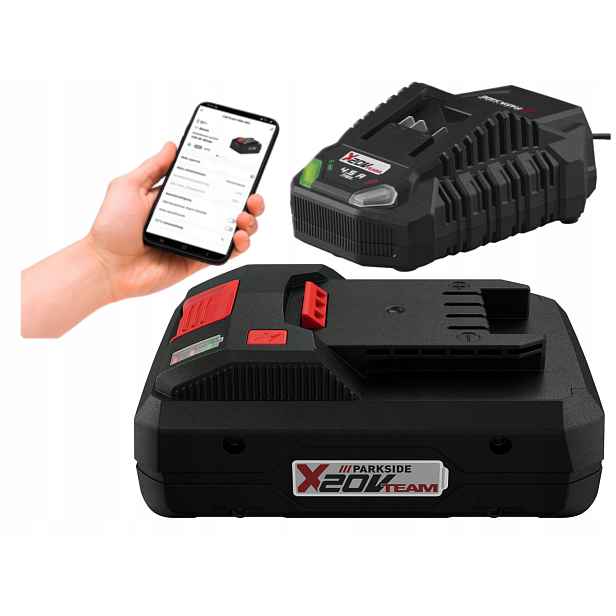 Parkside Akumulátor Li-Ion 20V Paps 4Ah Smart Bt nabíječka 4,5A 120W sada