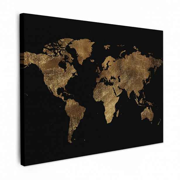 MuchoWow OBRAZ NA PLÁTNĚ Mapa světa - Zlatá - Luxusní - Země - Černá 80x60 cm