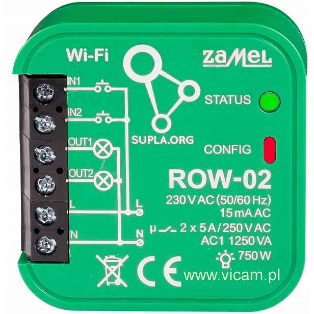 2-kanálový Wi-Fi ovladač Supla ROW-02