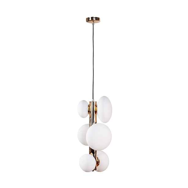 Závěsná lampa zlaté skleněné bílé oválné koule nad ostrovní stůl 6 bodů Zuma Line